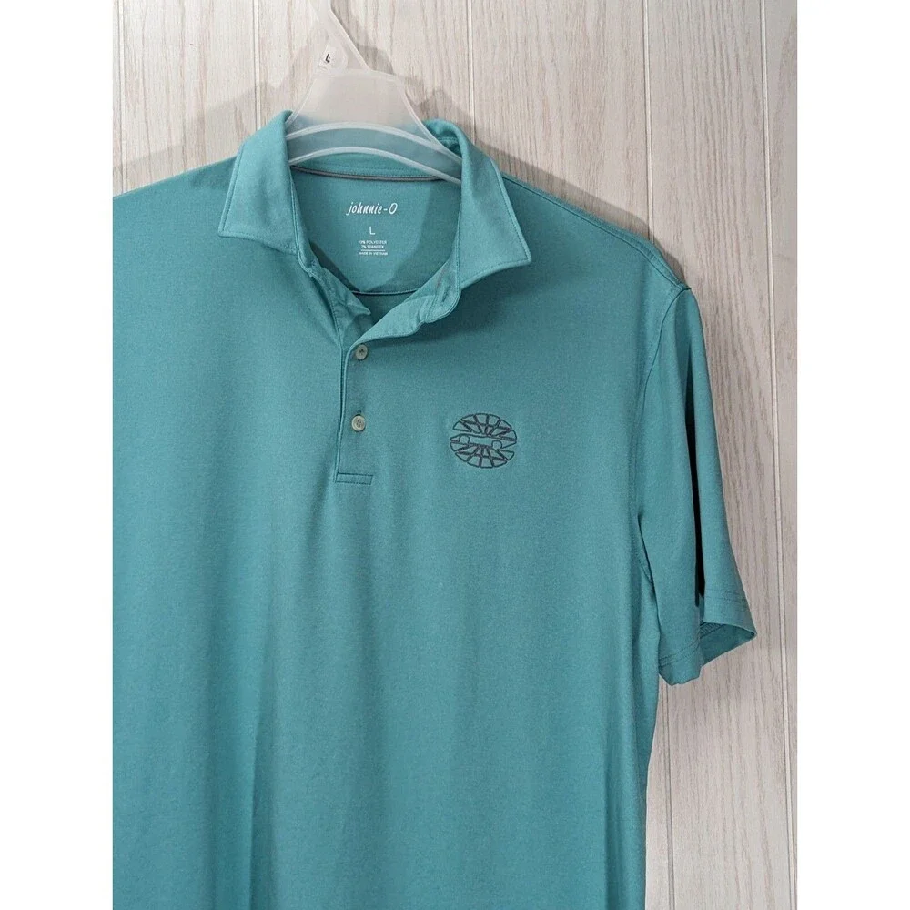 johnnie-O Performance Polo Shirt L Teal Blue NASCAR Speedway Motorsports Golf - Picture 2 of 6